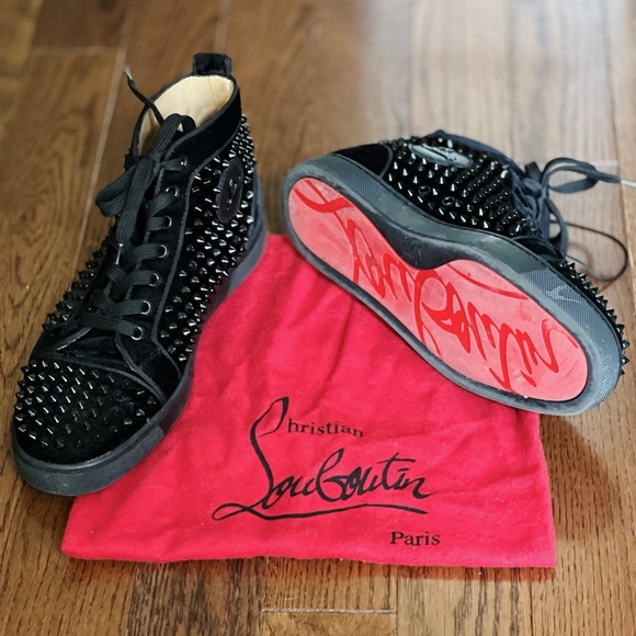 COPY - Christian Louboutin Louis Orlato Suede High-Top Sneakers - Black US Size… - Picture 4 of 6